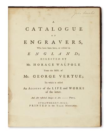 WALPOLE, HORACE. Anecdotes of Painting in England.  4 vols.  1762-71 + A Catalogue of Engravers.  1763 [i. e., 1764]